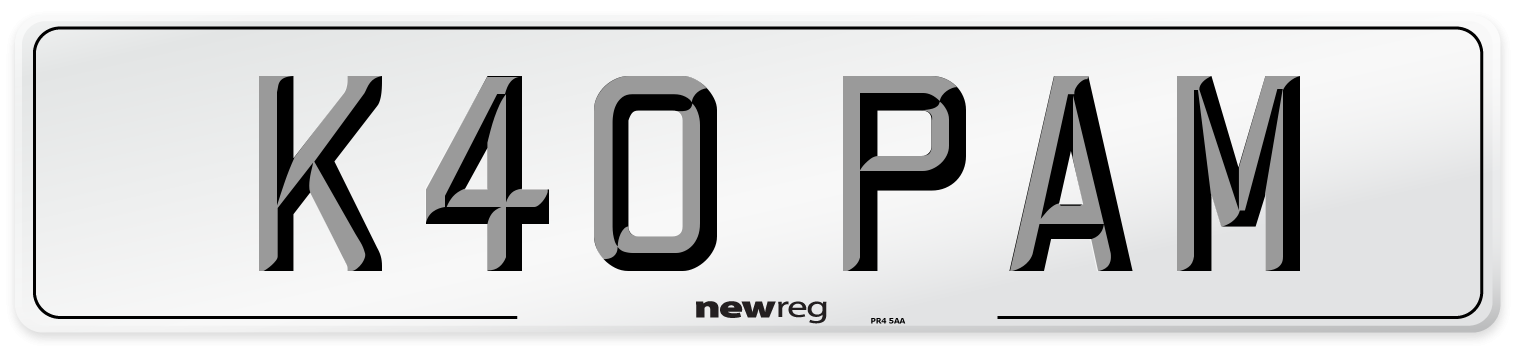 K40 PAM Number Plate from New Reg